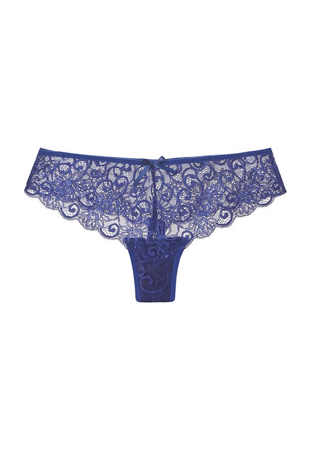 Intica - Figi koronkowe biodrówki z elastycznego materiału Mika. Kolor: niebieski. Materiał: materiał, koronka. Wzór: koronka