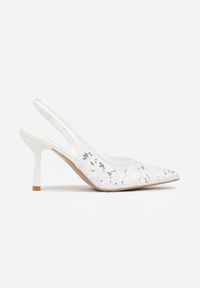 Renee - Białe Sandały na Szpilce Typu Slingback z Cekinami Resseris. Okazja: na imprezę. Kolor: biały. Materiał: jeans. Obcas: na szpilce. Styl: elegancki #9