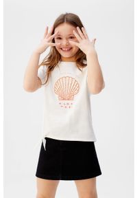 Mango Kids - T-shirt dziecięcy Shell 110-164 cm. Okazja: na co dzień. Kolor: biały. Materiał: bawełna, dzianina. Wzór: nadruk. Styl: casual #1