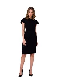 MOE - Dopasowana Sukienka z Paskiem - Czarna. Kolor: czarny. Materiał: poliester, elastan #1