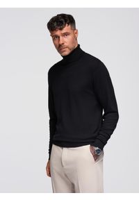 Ombre Clothing - Męski dzianinowy dopasowany golf z wiskozą - czarny V1 - Rozmiar: L. Typ kołnierza: golf. Kolor: czarny. Materiał: dzianina, wiskoza
