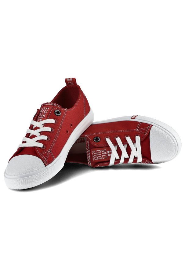 Big-Star - Czerwone Trampki Big Star Damskie Sznurowane Buty. Okazja: na co dzień, na spacer. Zapięcie: sznurówki. Kolor: czerwony. Materiał: materiał, jeans, guma. Szerokość cholewki: normalna. Sezon: wiosna. Styl: casual