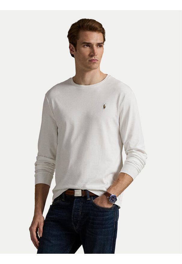 Polo Ralph Lauren Longsleeve 710760121 Biały Slim Fit. Typ kołnierza: polo. Kolor: biały. Materiał: bawełna. Długość rękawa: długi rękaw
