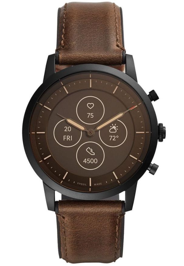 Fossil Zegarek FTW7008 Hybrid Watch M Dark Brown Leather. Kolor: brązowy. Materiał: skóra