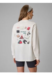 4f - 4F Longsleeve regular z nadrukiem damski - biały L. Okazja: na co dzień. Kolor: biały. Materiał: materiał, bawełna, skóra, dzianina. Długość rękawa: długi rękaw. Długość: krótkie. Wzór: nadruk. Styl: klasyczny, casual #2