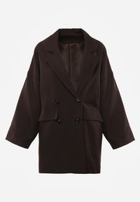 Renee - Brązowa Oversizowa Marynarka z Klapami i Dwurzędowym Zapięciem Sinthelis. Okazja: na co dzień, na spotkanie biznesowe. Kolor: brązowy. Wzór: aplikacja. Styl: casual, biznesowy, elegancki #7