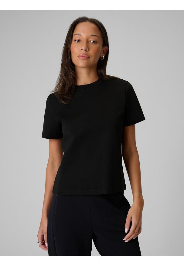4f - 4F T-shirt regular gładki damski - czarny L. Okazja: na co dzień. Kolor: czarny. Materiał: materiał. Wzór: gładki. Styl: casual