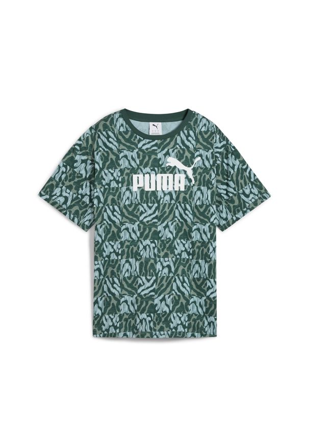 Puma Koszulka Ess Graphic Relaxed Aop 68507030. Kolor: zielony. Materiał: guma. Wzór: nadruk