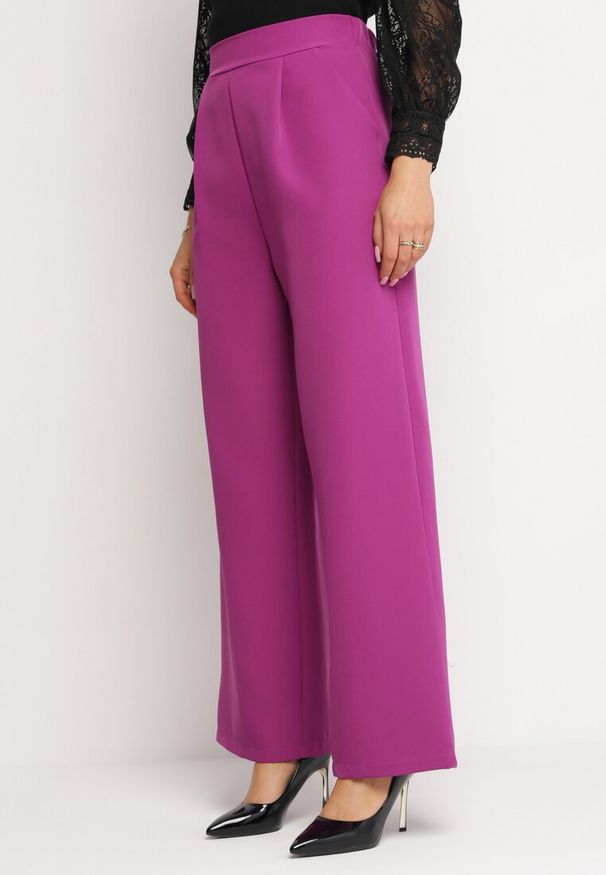 Born2be - Fioletowe Eleganckie Spodnie z Szerokimi Nogawkami Kahinuni. Kolor: fioletowy. Materiał: tkanina. Wzór: gładki. Styl: elegancki