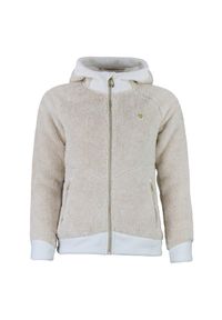 PEAK MOUNTAIN - Damski polar z kapturem zapinany na zamek błyskawiczny Peak Mountain Coral Sherp. Typ kołnierza: kaptur. Kolor: beżowy, wielokolorowy, biały. Materiał: polar. Sezon: zima #1