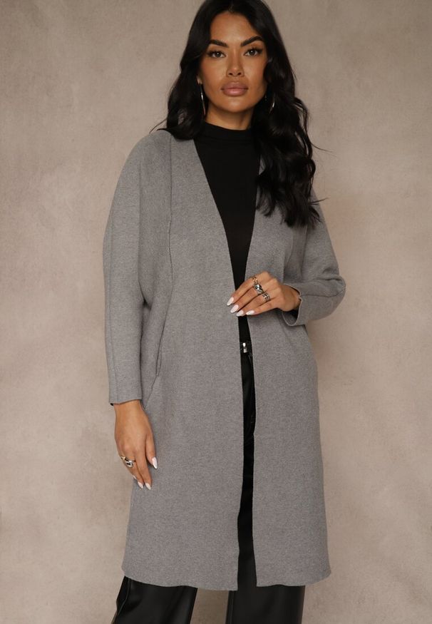 Renee - Szary Niezapinany Casualowy Kardigan Felltusa. Okazja: na co dzień. Kolor: szary. Materiał: jeans. Styl: casual