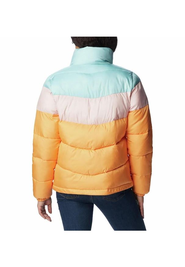 columbia - Kurtka Turystyczna Puchowa Damska Columbia Puffect Color Blocked Jacket. Kolor: różowy, pomarańczowy. Materiał: puch. Sezon: jesień, zima