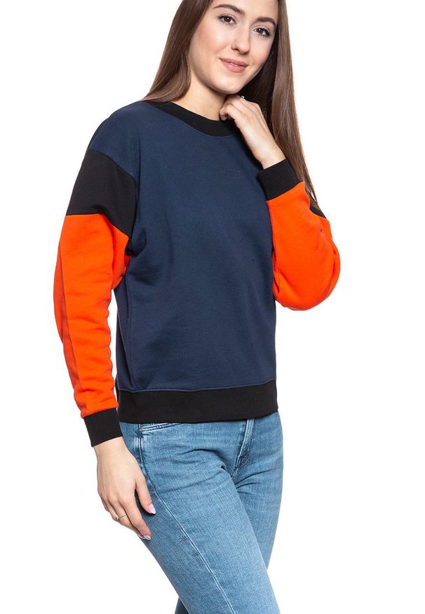 Wrangler - BLUZA WRANGLER HIGH RIB RETRO SWEAT NAVY W6N0HY114 112130780. Styl: retro