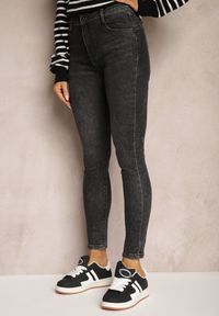 Renee - Szare Skinny Jeansy Push Up z Dodatkiem Bawełny High Waist Rialunae. Okazja: na co dzień. Stan: podwyższony. Kolor: szary. Długość: długie. Wzór: jednolity. Styl: elegancki, casual, klasyczny #3