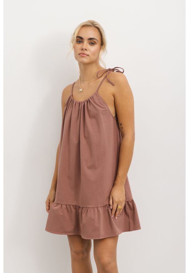 SUKIENKA DEMI KONIAK One size - Flawless. Okazja: na plażę. Typ kołnierza: dekolt halter. Typ sukienki: proste. Styl: wakacyjny, klasyczny. Długość: mini