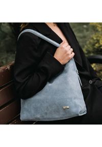 Worek SHE skóra import zamsz błękitny. Kolor: niebieski. Materiał: skórzane. Styl: casual