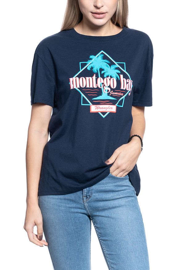 Wrangler - DAMSKI T-SHIRT WRANGLER BOYFRIEND TEE NAVY W7Q2GH114 112132080