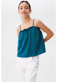 Mango Kids - Bluzka dziecięca Tina. Okazja: na co dzień. Kolor: niebieski. Materiał: bawełna, materiał, wiskoza, poliamid, tkanina. Długość rękawa: bez rękawów. Styl: casual #1