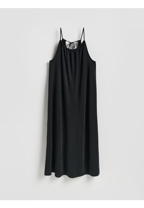 Reserved - Sukienka midi - czarny. Kolor: czarny. Materiał: dzianina. Wzór: gładki. Długość: midi