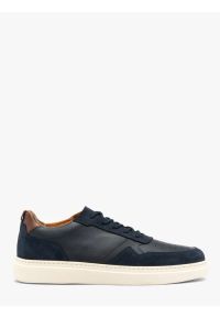 Ryłko - Granatowe sneakersy męskie. Kolor: niebieski. Materiał: skóra. Styl: street