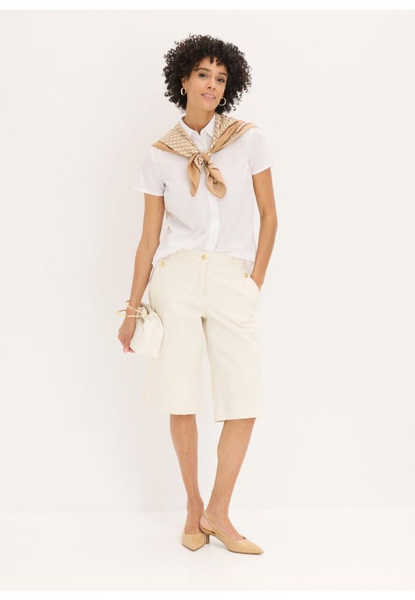 bonprix - Bluzka z krótkim rękawem, z popeliny. Kolor: biały. Długość rękawa: krótki rękaw. Długość: krótkie. Styl: klasyczny