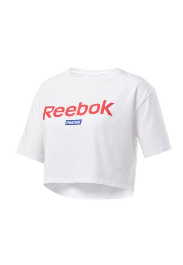 Koszulka sportowa damska Reebok Linear Logo Crop Tee. Kolor: biały. Długość rękawa: krótki rękaw. Długość: krótkie