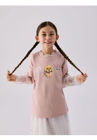 Reserved - Koszulka z koronkowymi rękawami - różowy. Kolor: różowy. Materiał: koronka #1