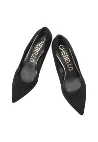 CheBello - Czarne Czółenka Chebello Zamszowe Obuwie Damskie Na Obcasie. Kolor: czarny. Materiał: zamsz. Wzór: geometria. Obcas: na obcasie. Styl: wizytowy, klasyczny. Wysokość obcasa: niski #5