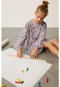 Mango Kids - Sukienka dziecięca ODETTE. Kolor: fioletowy. Materiał: tkanina, wiskoza. Długość rękawa: długi rękaw. Typ sukienki: rozkloszowane. Długość: mini #4