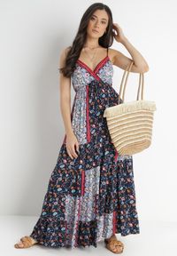 Born2be - Granatowa Sukienka Olynome. Kolor: niebieski. Materiał: wiskoza. Długość rękawa: na ramiączkach. Sezon: lato. Typ sukienki: kopertowe. Styl: boho. Długość: maxi #3