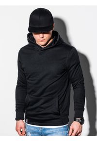 Ombre Clothing - Bluza męska z kapturem B1079 - czarna - L. Typ kołnierza: kaptur. Kolor: czarny. Materiał: bawełna, poliester