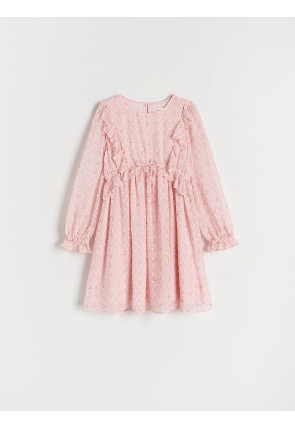 Reserved - Sukienka w kwiaty - pastelowy róż. Kolor: różowy. Materiał: tkanina. Wzór: kwiaty