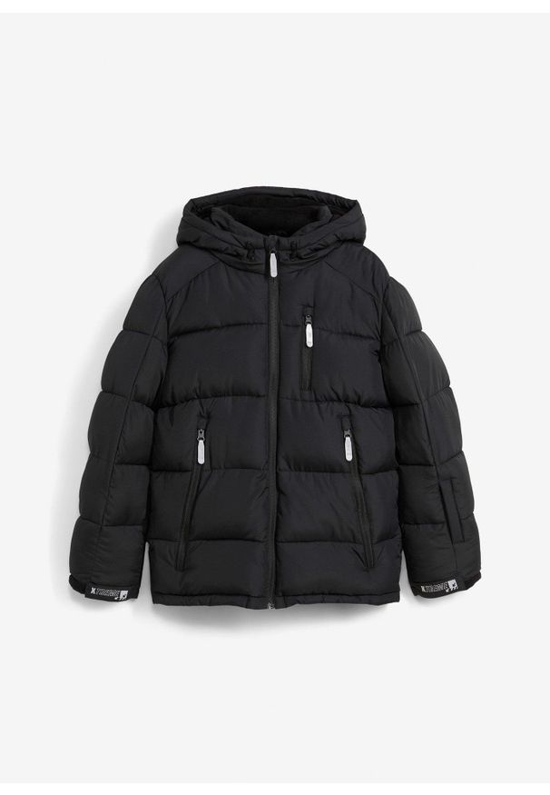 bonprix - Zimowa kurtka pikowana z kapturem, na ciepłej podszewce. Typ kołnierza: kaptur. Kolor: czarny. Sezon: zima