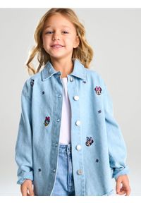 Sinsay - Jeansowa kurtka katana z haftem Minnie and Daisy - niebieski. Kolor: niebieski. Materiał: jeans. Wzór: haft #1