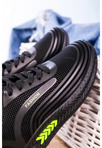 Casu - Czarne buty sportowe sznurowane casu 20y04/gr. Kolor: czarny, wielokolorowy, zielony