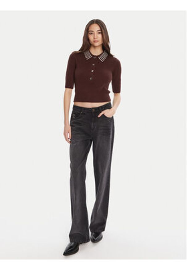 Pinko - PINKO Polo Emilia 105745 A2S4 Brązowy Regular Fit. Typ kołnierza: polo. Kolor: brązowy. Materiał: syntetyk