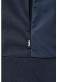 BOSS bluza męska kolor granatowy gładka. Kolor: niebieski. Materiał: materiał. Wzór: gładki #4