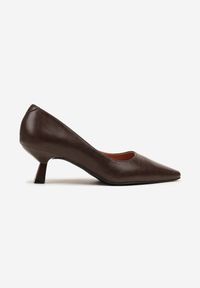 Born2be - Brązowe Czółenka Vices na Obcasie w Stylu Kaczuszki z Wkładką ze Skóry Naturalnej Lukke. Kolor: brązowy. Materiał: skóra. Obcas: na obcasie. Styl: elegancki. Wysokość obcasa: średni