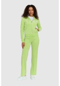 Juicy Couture - JUICY COUTURE Klasyczna welurowa bluza dresowa robertson. Kolor: zielony. Materiał: dresówka, welur. Styl: klasyczny