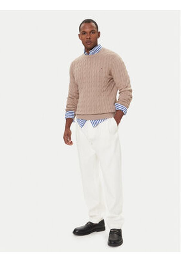 TOMMY HILFIGER - Tommy Hilfiger Sweter MW0MW33132 Beżowy Regular Fit. Kolor: beżowy. Materiał: bawełna