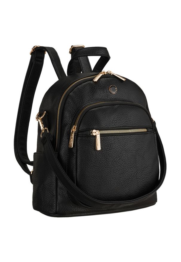 Mały plecak damski czarny ze skóry ekologicznej 2w1 listonoska na ramię modny miejski Peterson PTN MBP-01-F19. Kolor: czarny. Materiał: skóra ekologiczna