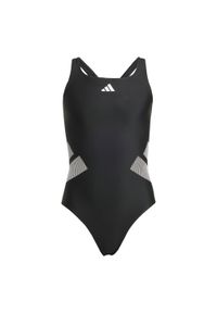 Adidas - Kostium kąpielowy dla dzieci z logo i tyłem typu C-back. Kolor: biały, wielokolorowy, czarny. Materiał: tkanina