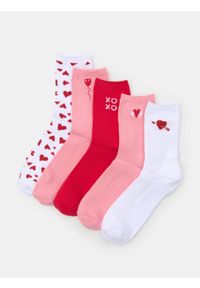 Sinsay - Prążkowane skarpetki z nadrukiem z motywem walentynkowym 5 pack - wielobarwny. Materiał: prążkowany. Wzór: nadruk #1