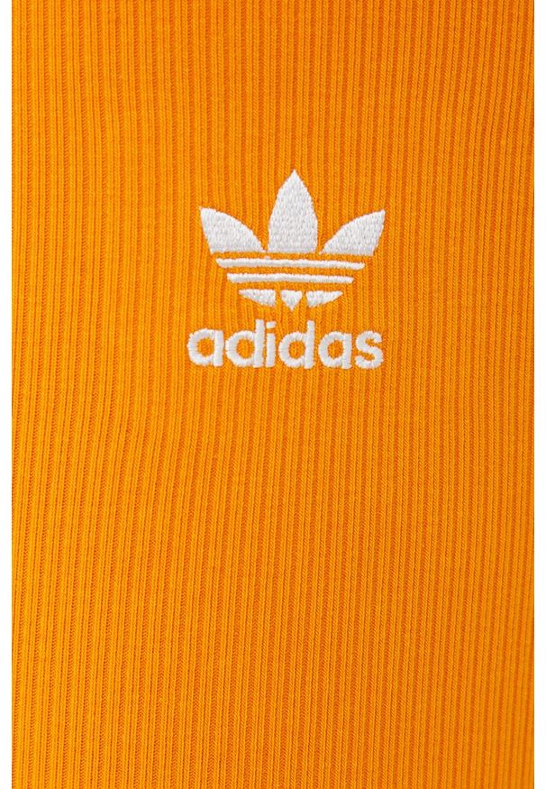 adidas Originals szorty Adicolor HF7483 damskie kolor pomarańczowy z aplikacją high waist. Stan: podwyższony. Kolor: pomarańczowy. Materiał: bawełna, dzianina. Wzór: aplikacja