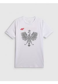 4f - 4F Koszulka kibica męska - biała S. Kolor: biały. Długość rękawa: raglanowy rękaw. Wzór: napisy. Styl: sportowy #1