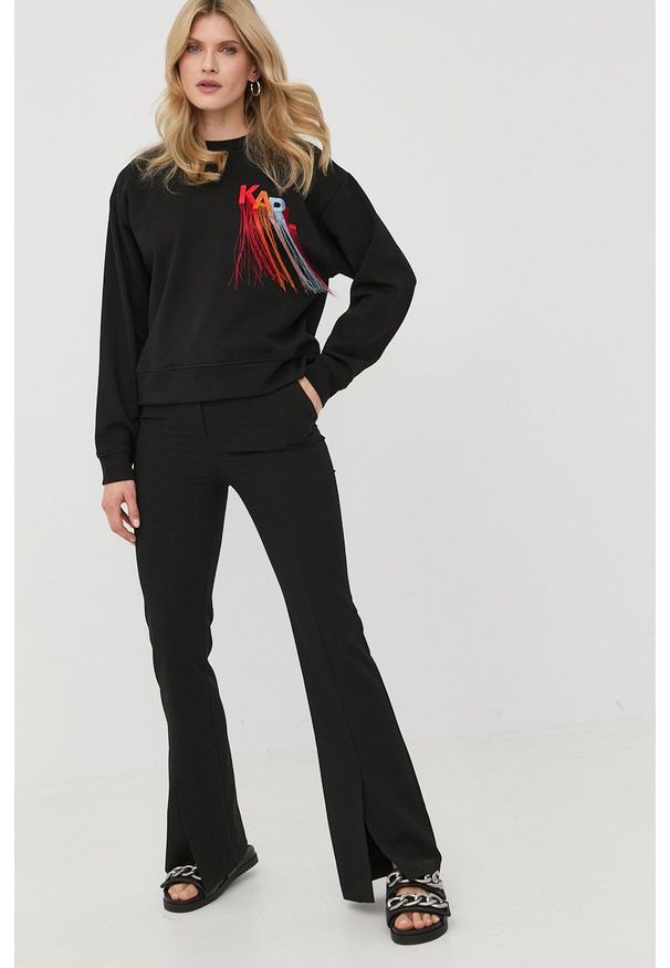 Karl Lagerfeld bluza bawełniana 221W1808 damska kolor czarny z aplikacją. Kolor: czarny. Materiał: bawełna. Wzór: aplikacja