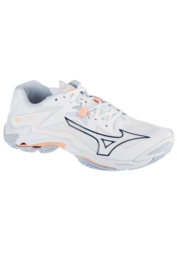 Buty siatkarskie damskie Mizuno Wave Lightning Z8. Zapięcie: sznurówki. Kolor: biały, wielokolorowy, różowy. Materiał: materiał, syntetyk, tkanina. Szerokość cholewki: normalna. Model: Mizuno Wave