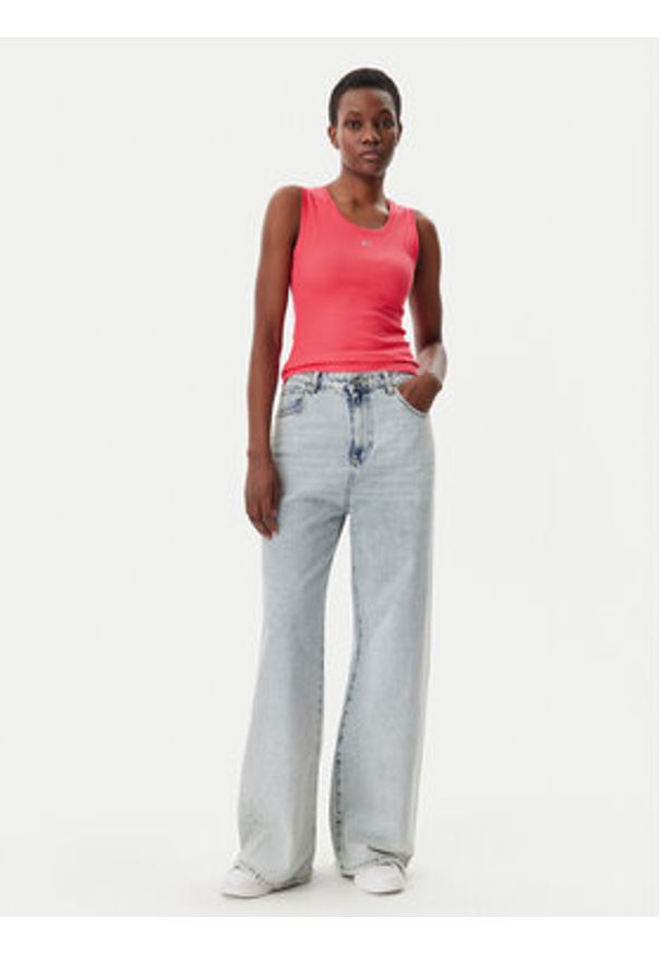 Tommy Jeans Top Essential DW0DW20673 Różowy Slim Fit. Kolor: różowy. Materiał: bawełna