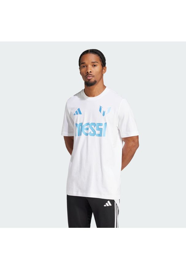 Adidas - Koszulka Messi Name and Number Graphic. Kolor: biały. Materiał: bawełna. Sport: piłka nożna