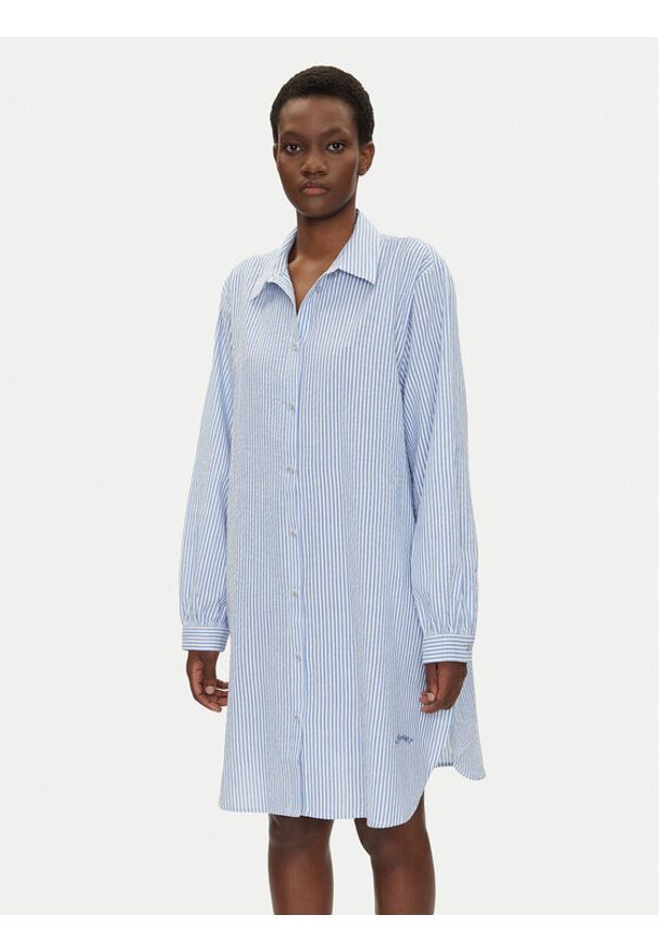 Iconique Sukienka koszulowa IC25-066 Błękitny Relaxed Fit. Kolor: niebieski. Materiał: bawełna. Typ sukienki: koszulowe